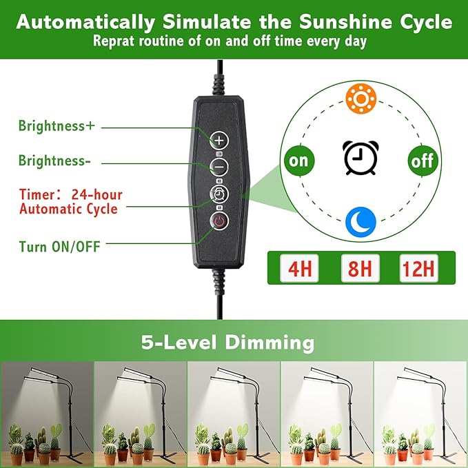 Grow Lights for Indoor Plants Full Spectrum LED Plant Light Features a Telescoping Rod and a Collapsible Standing Base Gooseneck Dimmable Auto Timer for Succulents Houseplants Seedlings