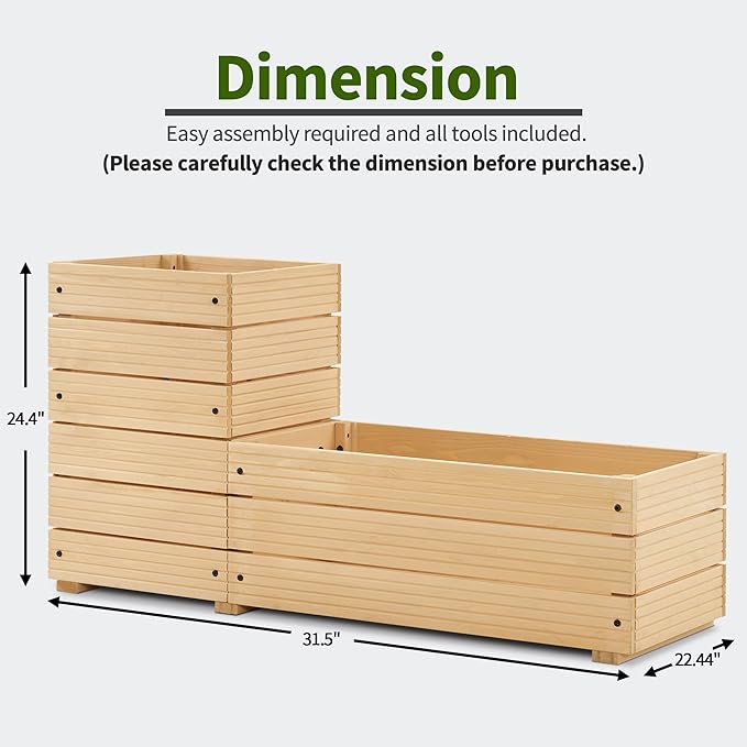 MCombo L Shape Wooden Raised Garden Bed Outdoor Planter Box Elevated Garden Bed for Vegetables Herb and Flowers 0213