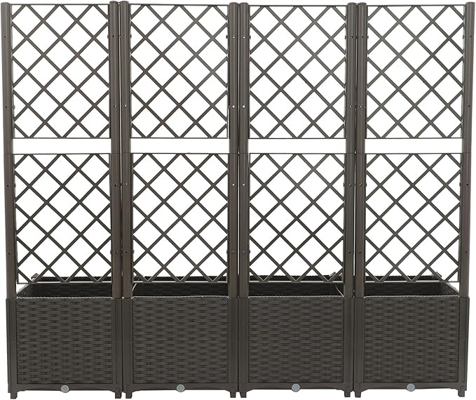 4 PCS Raised Garden Bed Planter Boxes Outdoor Planter with Trellis 63 L x 15.7 W x 56 H Planters for Climbing Plants - Interlocking Design Plant Box for Backyards Terraces Vegetables Flowers