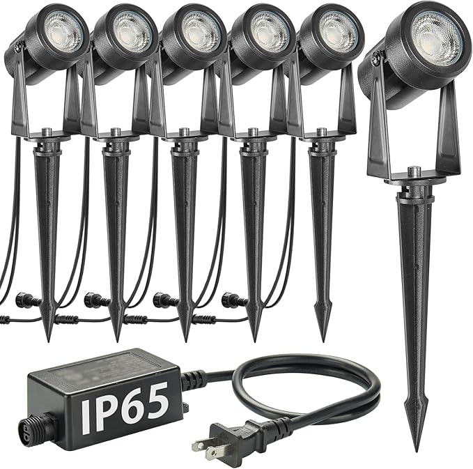 SUNTHIN 6 Pack Warm White Landscape Lighting with 2pcs 6.5FT Extension Cord for Outdoor Extend The Illumination Range