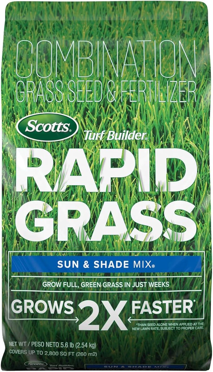 Scotts Turf Builder Rapid Grass Sun and Shade Mix Combination Grass Seed and Fertilizer Grows Green Grass in Just Weeks 5.6 lbs.
