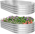 HKLGorg Galvanized Raised Garden Bed 6 x 3 x 1ft Galvanized Metal Planter Box Oval Large Raised Garden Beds for Flowers Vegetables and Fruits Rustproof Planter Box with No Bottom Silver