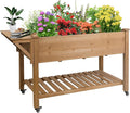 Raised Garden Bed Outdoor with Lockable Wheels 55x 24 x 33 Elevated Wood Planter Box for Backyard Balcony Patio  Garden Flower Beds with Drainage Holes &amp Storage Shelf Gift for Gardening Br