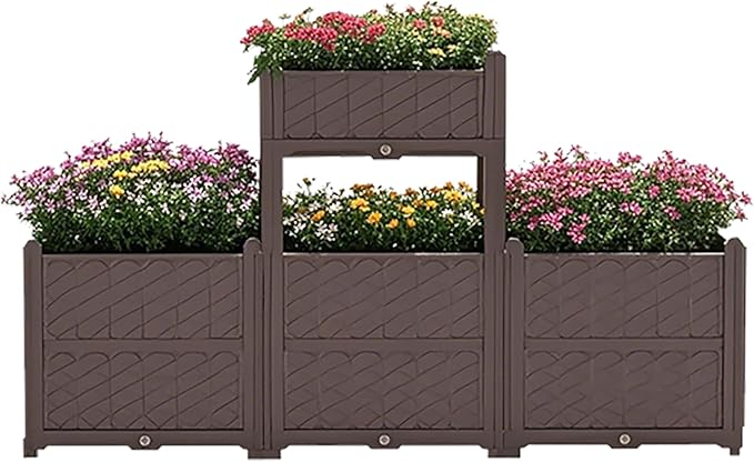 Rectangular Raised Garden Bed Kit Indoor Outdoor Plastic Planter Grow Box for Fresh Vegetables Herbs Flowers Succulents Brown
