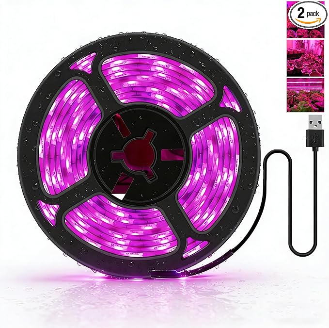 2-Pack LED Plant Growth Light Strips Waterproof Full Spectrum 16.4ft 300 LED Beads Suitable for Indoor Plants Vegetables Flowers seedlings hydroponics greenhouses and Planting Tents