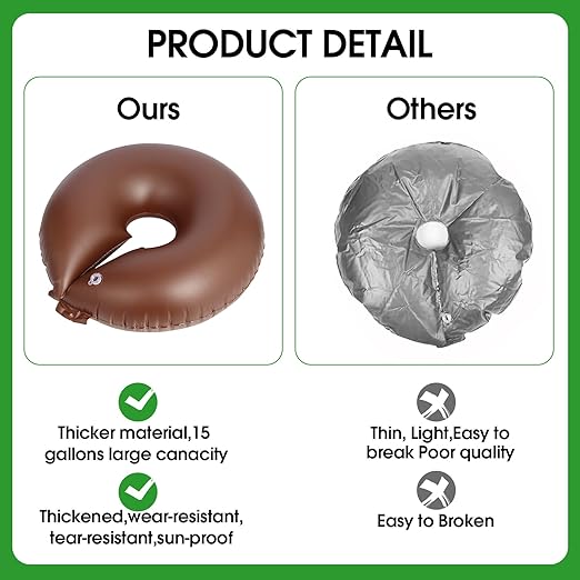 TezhiIe 2 Pack 25 Gallon Tree Watering Bags Brown Reusable PVC Watering Donuts for Trees Deep Root &amp Low-Profile Slow Release Watering Ring Bag for Newly Planted Multi-Trunk or Evergreen Tree