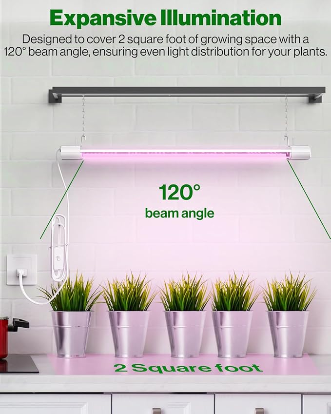 Sunco 8 Pack 2ft Grow Light LED 20W Full Spectrum for Seed Starting Seedling Indoor Plants Plug in Suspended Fixture Link Up to 8 Inline Switch ETL.