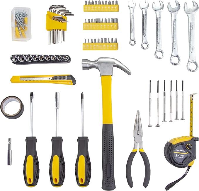 CARTMAN 148 Piece Tool Set General Hand Tool Kit with Plastic Toolbox Storage Case Automotive Set Yellow