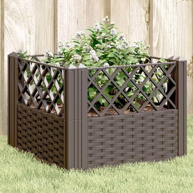 Garden Planter Galvanized Steel Retaining Wire Welded Gabion Landscape Bed for Walls Patio Fencing 17.1 in Brown Polypropylene