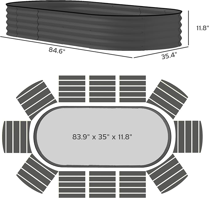 Outsunny 2PCS Galvanized Raised Garden Bed 7' x 3' x 1' Raised Beds for Gardening with Plant Support Stakes Rubber Strap Edging and Gloves Metal Planter Box for Vegetables Flowers Dark Gray