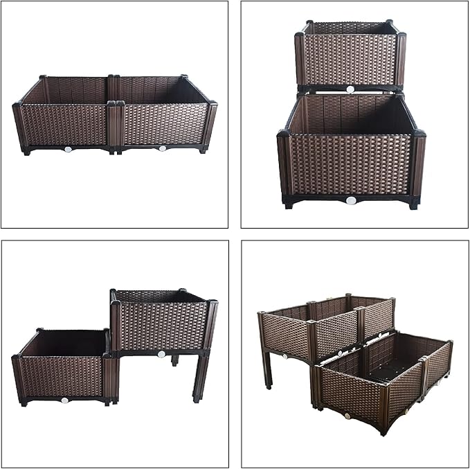 Raised Garden Bed Kit Elevated Planter Boxes for Outdoor Flower Balcony Vegetable Grow Planting Container Brown with Self-Watering Disks