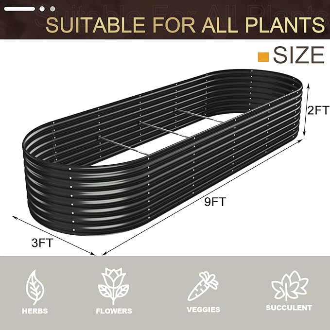 FRIZIONE 9FT(L)×3FT(W)×2FT(H) Galvanized Raised Garden Bed Outdoor Metal Raised Garden Beds for Flower Raised Planter Box Outdoor for Herb Vegetable-Gray