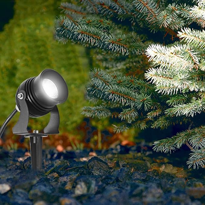 Kiven IP65 Waterproof LED Landscape Clamp Light Black Decorative Spotlight Lamp with Plug-in Cord and Timer for Indoor Outdoor Yard Garden Step Statue Mini LED Lawn Light (7W Cool White)