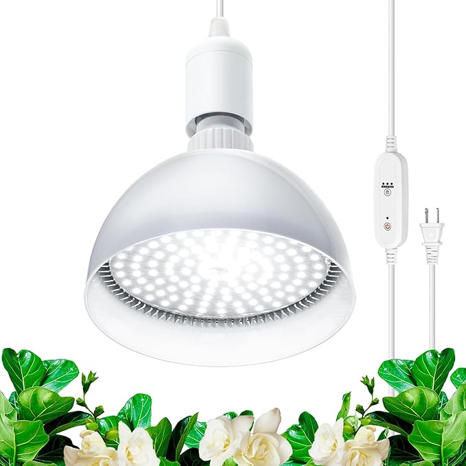 Barrina LED Grow Light Bulb with Timing and Hanging System 25W Full Spectrum 4H/9H/14H Timer Hanging Grow Lights for Indoor Plants with 16.4FT Power Cord Plug in Pendant Light for Plants