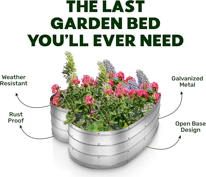 Plant &amp Plot Galvanized Raised Garden Beds Outdoor // Planter Raised Beds for Gardening Vegetables Flowers // Large Metal Garden Box (Silver) // Tool-Free Assembly