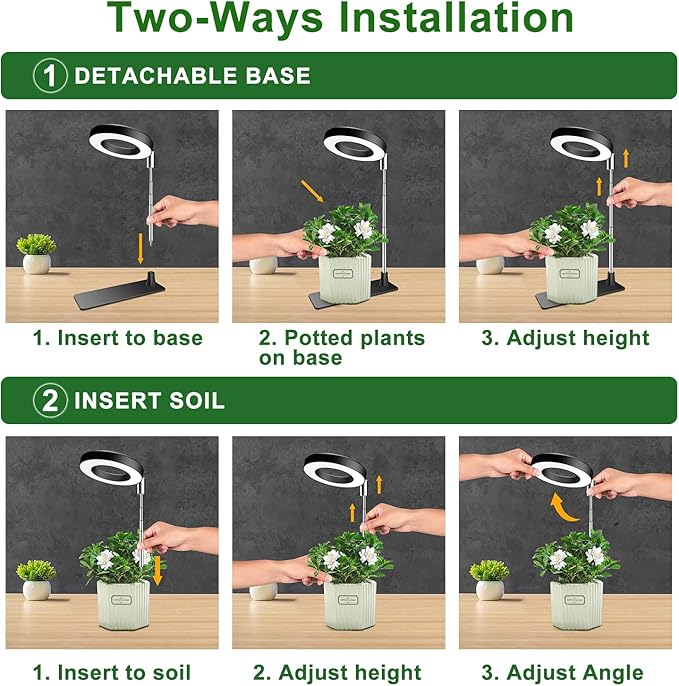 Grow Lights for Indoor Plants Full Spectrum Plant Lights for Indoor Growing Height Adjustable Halo Grow Light with Base 3 Optional Spectrums Auto Timer 3/9/12Hrs 10 Brightness 5 Pack
