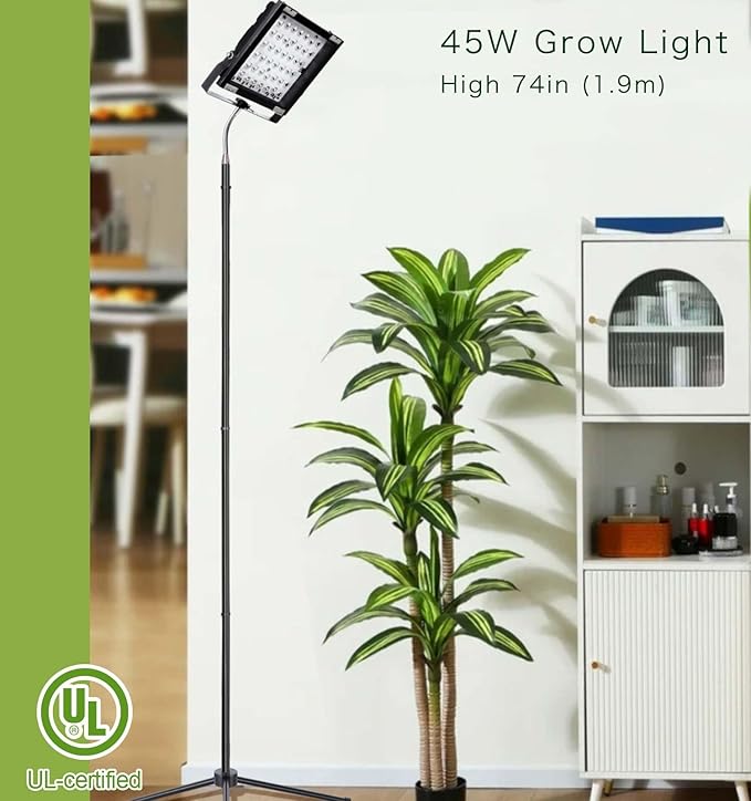 Grow Light 66 Inches Adjustable Tripod Standing Grow Lights for Indoor Plants 45W Dimmable LED Plant Light for Indoor Growing 6/12/16h Timing Floor Plant Grow Lights for Large Tall Plants