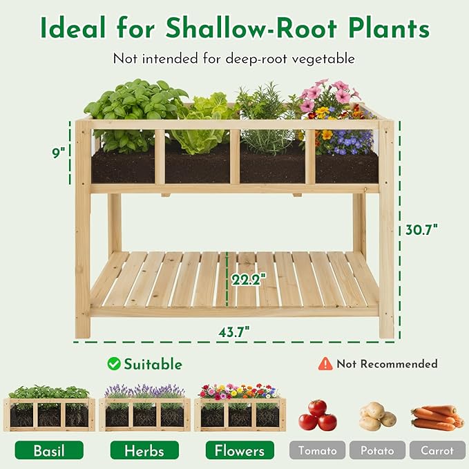 Raised Garden Bed with Transparent Acrylic Panels Elevated Wooden Raised Garden Bed Planter Fir Wood Outdoor Planter Box for Herbs Flowers &amp Patio Balcony Gardening (Natural)
