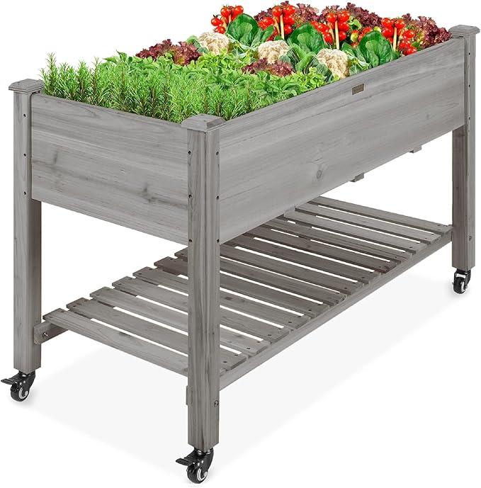 Raised Garden Bed with Legs Naturally Rot-Resistant Elevated Wood Planter Box Stand for for Backyard Patio Balcony w/Bed Liner 200lb Capacity(Color:Gray)