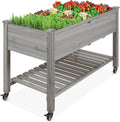 Raised Garden Bed with Legs Naturally Rot-Resistant Elevated Wood Planter Box Stand for for Backyard Patio Balcony w/Bed Liner 200lb Capacity(Color:Gray)