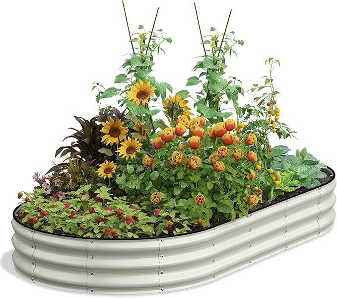 Galvanized Raised Garden Bed 8x4x1 FT Oval Metal Raised Garden Bed Outdoor Planter Box with Open Bottom Rust-Resistant Steel Garden Bed for Vegetables Herbs Flowers Easy Assembly