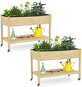Giantex Mobile Raised Garden Beds Set of 2 Wood Planter Box with Wheels Storage Shelf &amp Liner 47”x23”x33” Rolling Raised Bed for Indoor Outdoor Plants Vegetables Flower Herbs Fruit Gardening