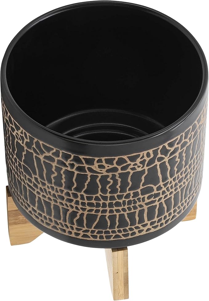 S2 58 Glazed Planter W Stand Black
