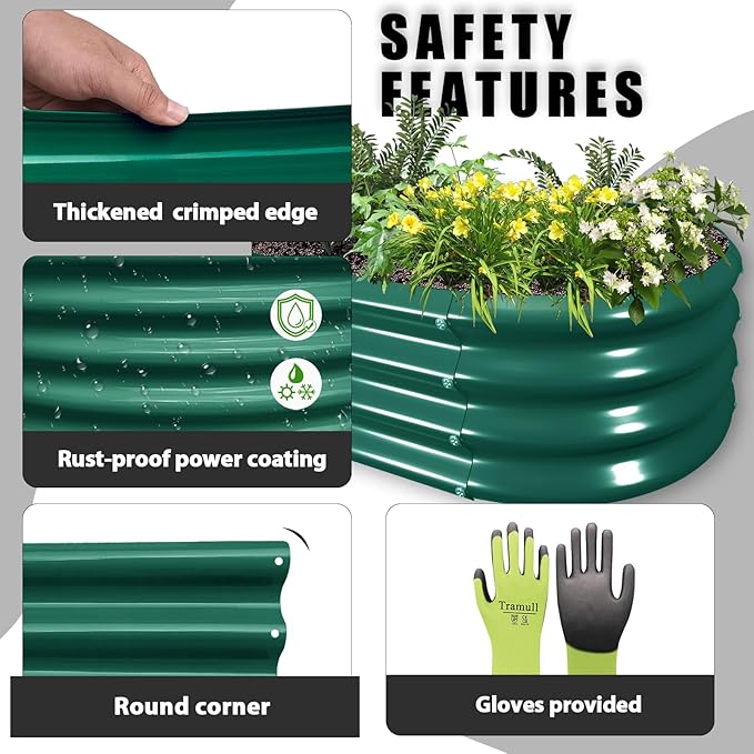 2 Pack 12x2x1FT Galvanized Raised Garden Bed Kit Oval Metal Ground Planter Box Outdoor Bottomless Planter Raised Beds for Vegetables Flowers Herbs Fruits Green