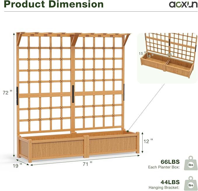 Aoxun 36 Raised Garden Bed with Trellis Wood Planter Container with Hanging Roof &amp Garden Boxes for Climbing Plants Flowers Vine (1 piece)