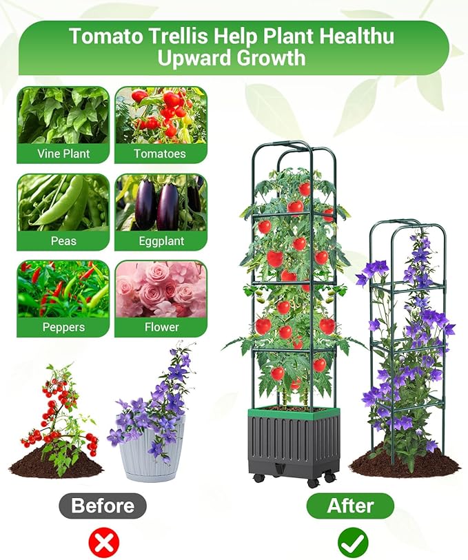 Tomato Planter Box with Trellis 68.7 Tall Self Watering Tomato Cages for Climbing Vegetables Plant Raised Garden Bed for Garden Tomato Plant Support Pots for Patio Indoor Outdoor（68.7 ）