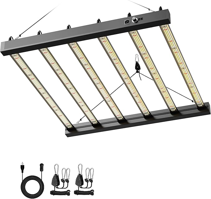 600W Full Spectrum Plant Grow Light 6-Bar LED Grow Lamp with Manual Adjustments for Indoor Plants in Small Greenhouse Balcony and Home Garden Veg Flower Growth‌