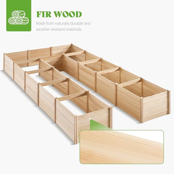PaPaJet Raised Garden Bed for Outdoor Eleven GridsDeep Large Planter Box for Gardening Vegetables Flowers Herbs（7.5× 14.8× 1.6FT）