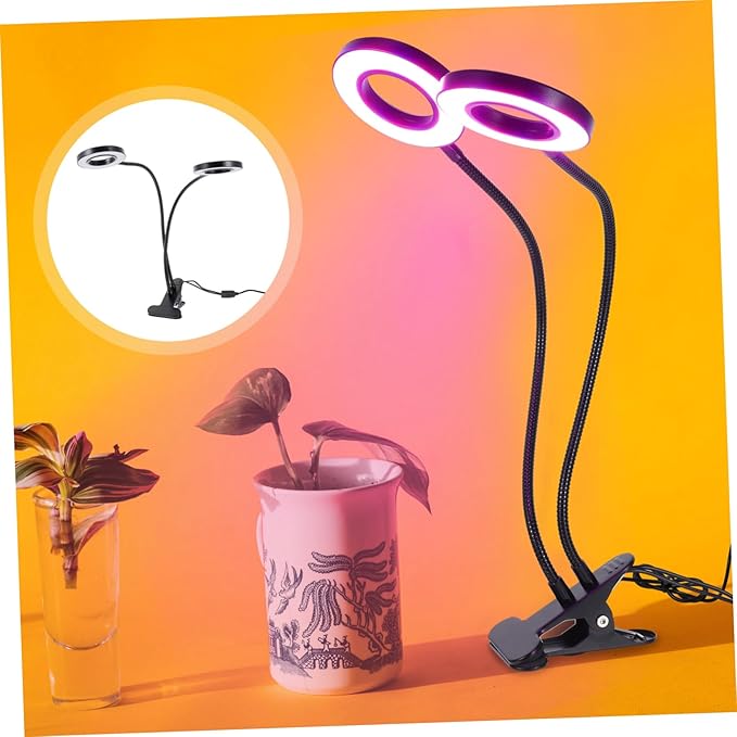Hemoton Adjustable Dual-Head LED Plant Light for Indoor Growth 5V Clip-On Grow Lamp Timer Suitable for Seed Starting and Greenhouse Use