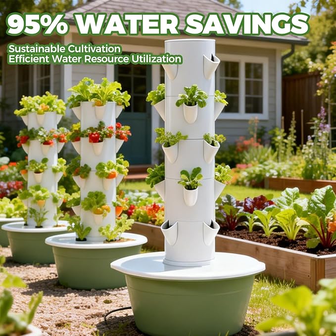 Vertical Garden Planter 9 Tier 36 Cells Smart Timing 30L Water Tank Soilless Cultivation Save Water &amp Electricity for HerbsVegetablesFruitsPepperCucumber Green-OutdoorVersion