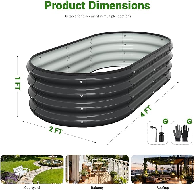 4X2X1 FT Oval Raised Garden Bed Metal Planter Box for Outdoor Gardening Easy Assembly Raised Bed for Vegetables Fruits Flowers(Dark Gray 1PC)