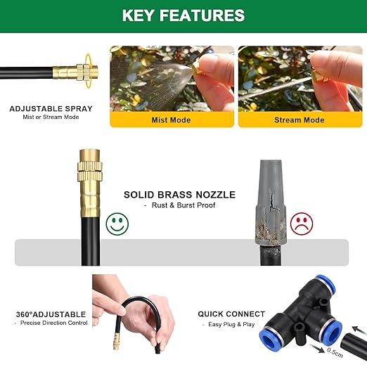 Drip Irrigation System 2026-Upgrade 200Ft 1/4 Garden Watering System with 40 Pcs 360° Adjustable Copper Nozzles DIY Kit for Garden Lawn Greenhouse Raised Beds &amp Outdoor Plants