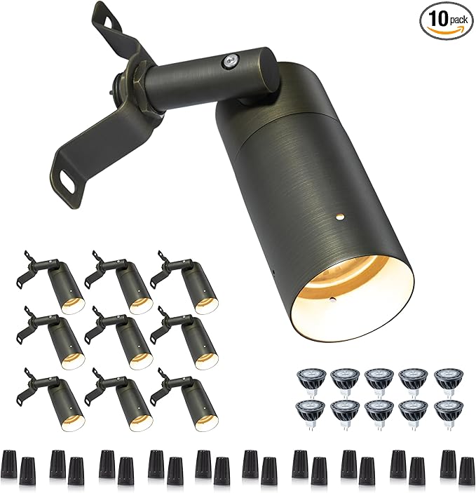 Gardenreet Landscape Downlight Outdoor 12V Low Voltage Waterproof Wall Mounted Lights for Patio Yard Highlight with 5000K MR16 Bulb(10 Pack)