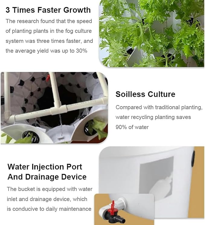 Tower Garden Hydroponics Growing System 6/8/10 Floor Vertical Hydroponics Tower with 100L Water Tank Aeroponics Growing Kit Smart Garden Planter Herbs Germination Kit Hydrating Pump Adapter 6layer