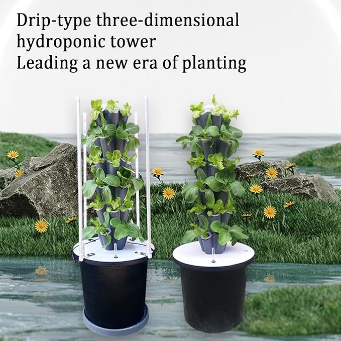 Tower Garden Growing System Hydroponics Tower Growing System Kit Soilless Cultivation Hydroponic Growing Kits for Indoor/Outdoor Herbs(Gray175cm/69in)