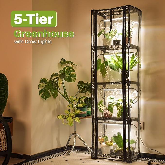 Indoor Greenhouse with Grow Light Mini Greenhouse with 4 Pack 36W Grow Lights for Indoor Plant Seed Start Seedling Seed Trays 11.8 W x 15.7 L x 59 H