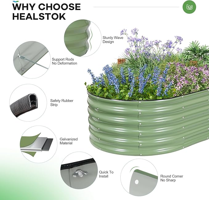 Galvanized Raised Garden Bed Outdoor 6x3x1.4ft Oval Metal Raised Beds for Gardening Rust-Resistant Garden Planter Box for Planting Vegetables Flowers Fruits in Lawn(Olive Green 2 Packs)