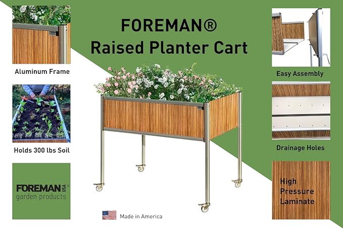 Foreman Raised Garden Bed on Wheels – Weather-Resistant Raised Garden Bed (36 x 24 x 27) with Drainage Ideal Raised Garden Bed for Vegetables &amp Flowers – 300 lb Capacity Zebrano Wood Grain