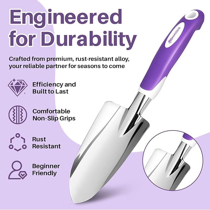 MelonArt Garden Tool Set 10 Pcs Heavy Duty Gardening Tool Kit Women Garden Gift Set Aluminum with Non Slip Ergonomic Handle Storage Tote Bag and Gloves Garden Supplier for Women&ampMen(Purple)