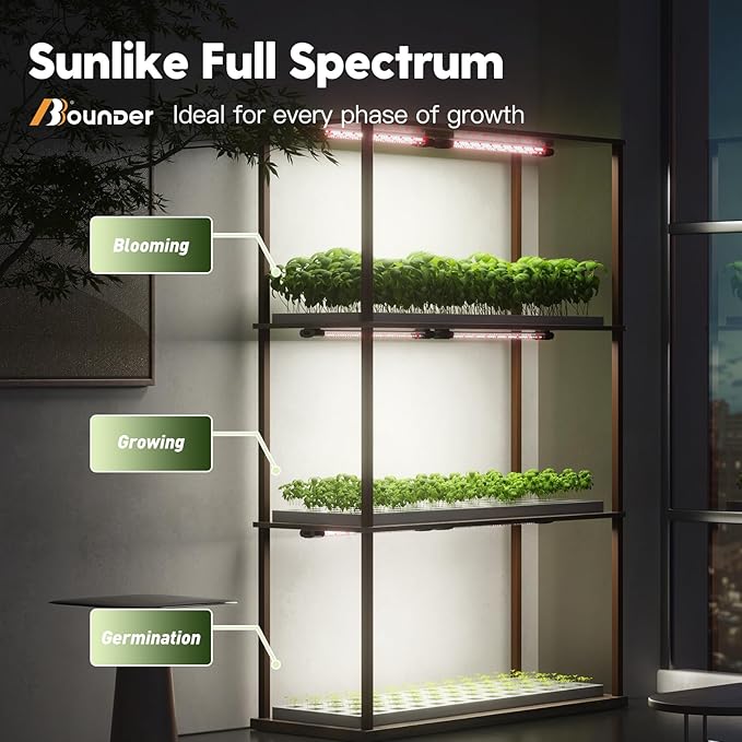 BBOUNDER 4 Pack 2ft LED Grow Light with Mechanical Outlet Timer 80W (4x20W 440W Equivalent) Sunlike Full Spectrum Linkable Plant Lighting Fixture for Hydroponic Indoor Plant