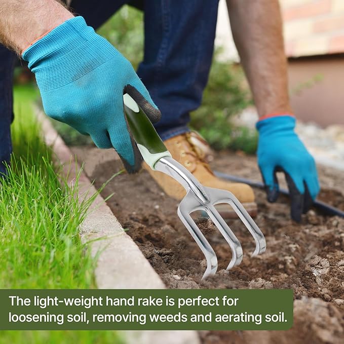 3 PCS Heavy Duty Aluminum Gardening Tool Set for Men &amp Women Including Hand Shovel Hand Rake &amp Transplanter Trowel with Soft Rubberized Non-Slip Ergonomic Handle