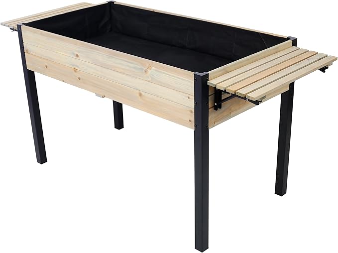 Donext Horticulture Raised Garden Bed Metal Leg Wood Planter Boxes with Folding Storage Shelf Metal Leg Wood Planter Boxes with Folding Storage Shelf Natural