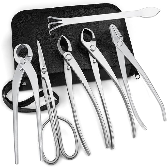 Bonsai Tools Set 6pcs Stainless Steel Bonsai Garden Plant Tree Scissors Trimming Cutting Tool Set with Storage Bag Garden Plant Tools