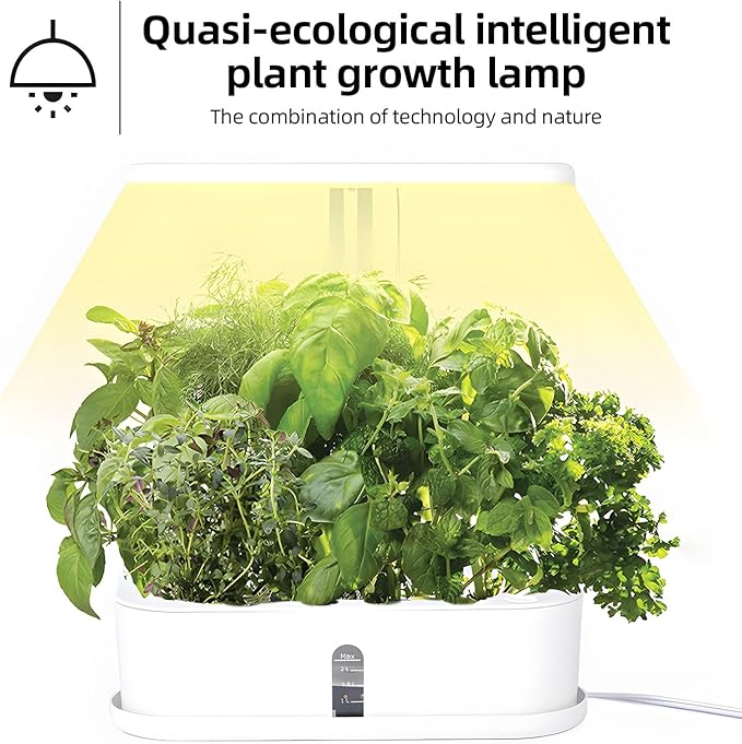 Indoor Garden Hydroponics Growing System Kit Full Spectrum 2.5L Water Tank 10 Pods Plant Germination Height Adjustable Automatic Timer Growth Lamp Countertop with LED Grow Light