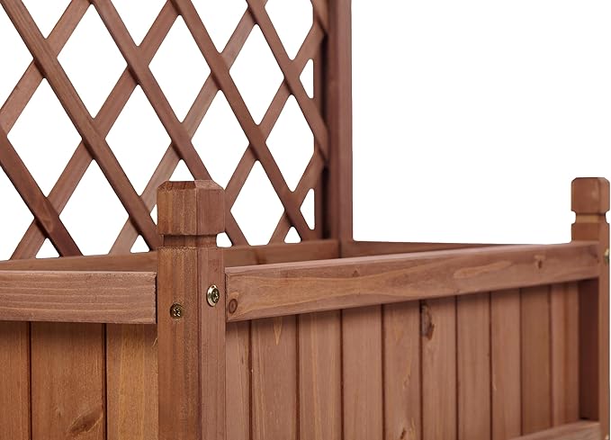 Set of 2 Raised Garden BedWooden Raised Garden Bed with Trellis and Drainage Hole Design Plant Box &amp Plant Stand On Wheels for Climbing Plants for Patio Garden Backyard