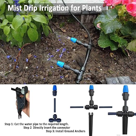 Drip Irrigation System with Water Timer for GardenMain ID 1/2inch 16.5Ft and 1/4inch 96Ft Water Hose Watering System Sufficient Water Pressure Irrigation Dripper Waterflow Evenly Easy DIY